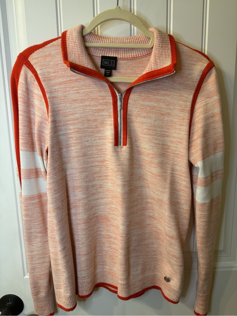 NILS Clean lines Heather Peach Half-Zip Sweater with Orange Trim Medium